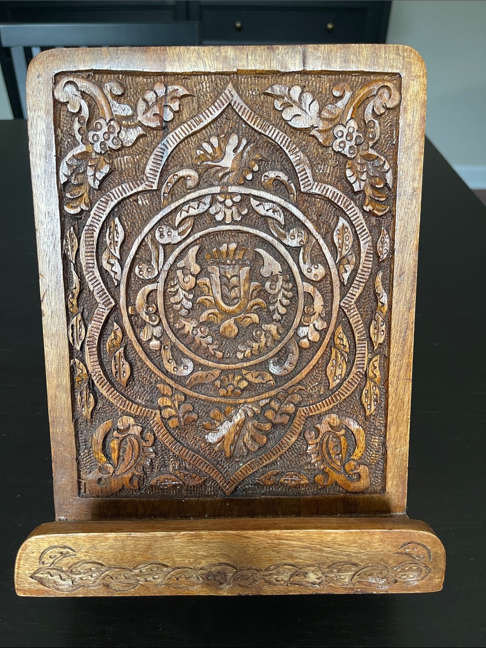 World Market Inlay Wood Brown Book Holder Tablet